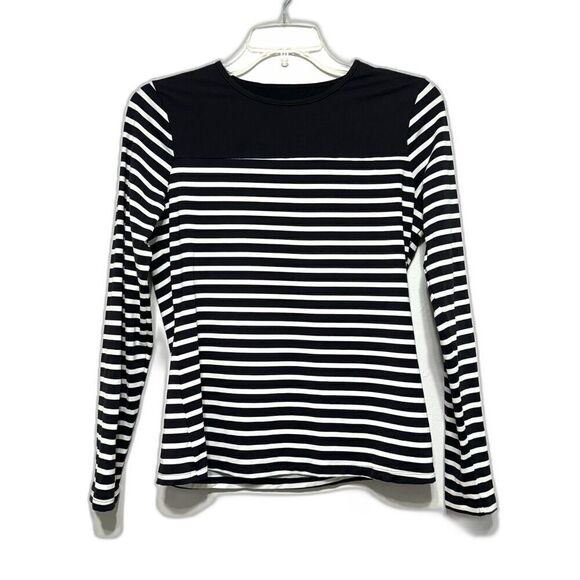 Lands' End Top Spandex Long Sleeve Black & White Stripe Base Layer Womens sz XS - Picture 1 of 6